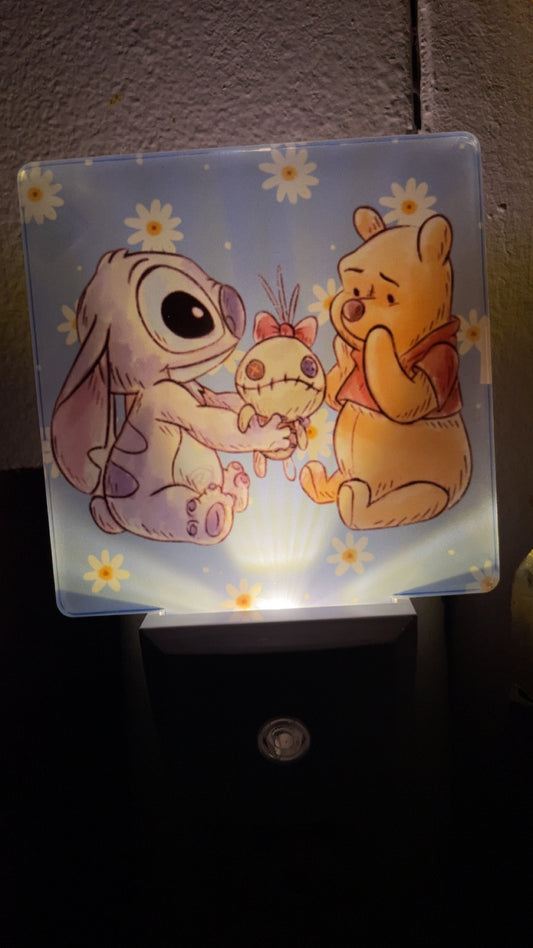 Mischievous Blue Alien & Sweet Bear Friends Acrylic Night Light