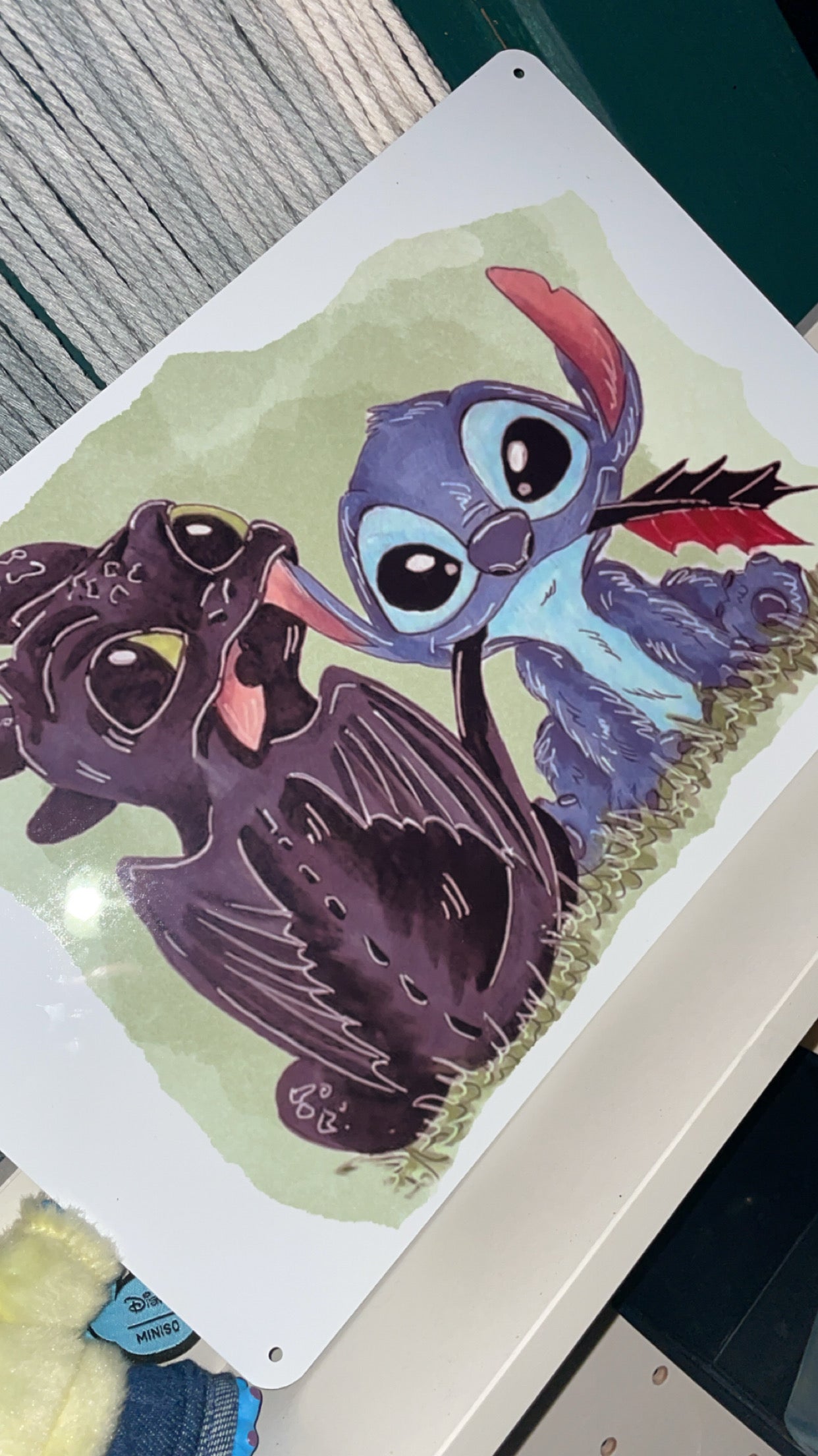Dragon & Blue Mischievous Alien Metal Art Sign