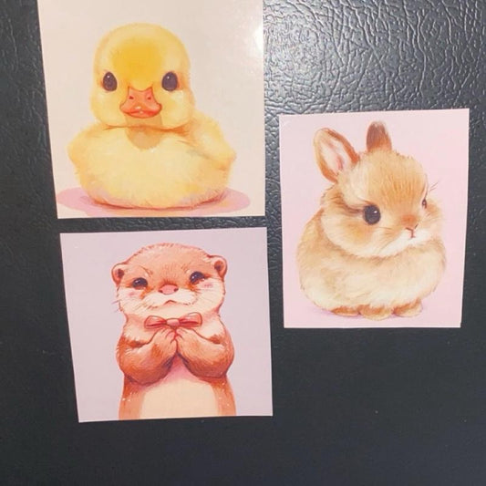 3 Piece Set of Adorable Baby Animal Magnets Featuring a Cute Bunny Otter and Duck Design for Fridge Decor