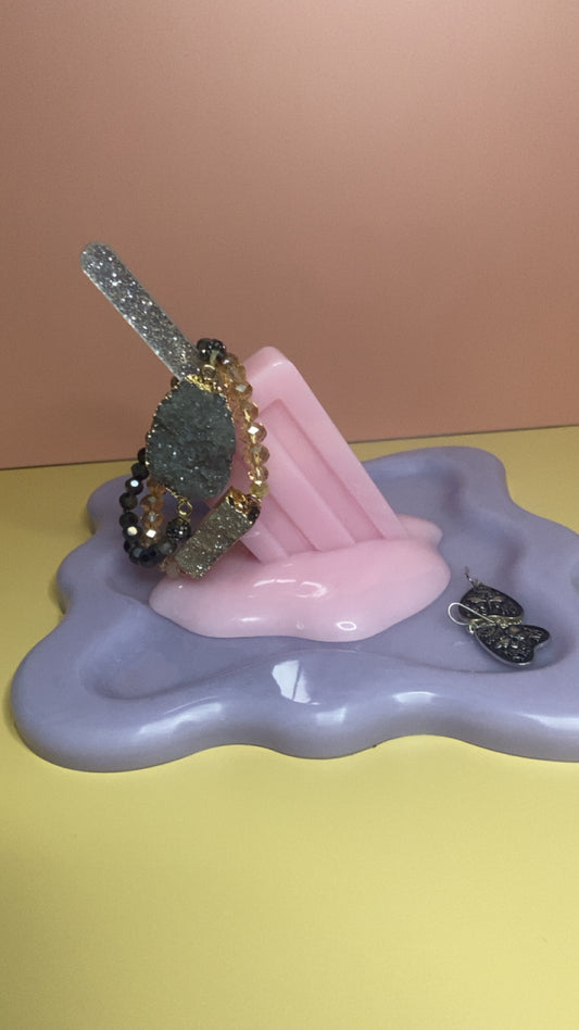 Trinket Tray with Melting Ice Cream or Lollipop Design - Decorative Jewelry Holder for Rings and Accessories Organiser