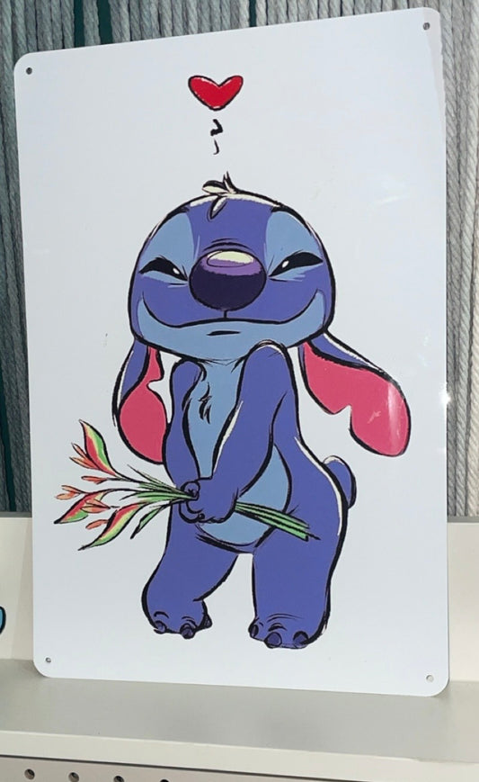 Mischievous Blue Alien Metal Wall Sign