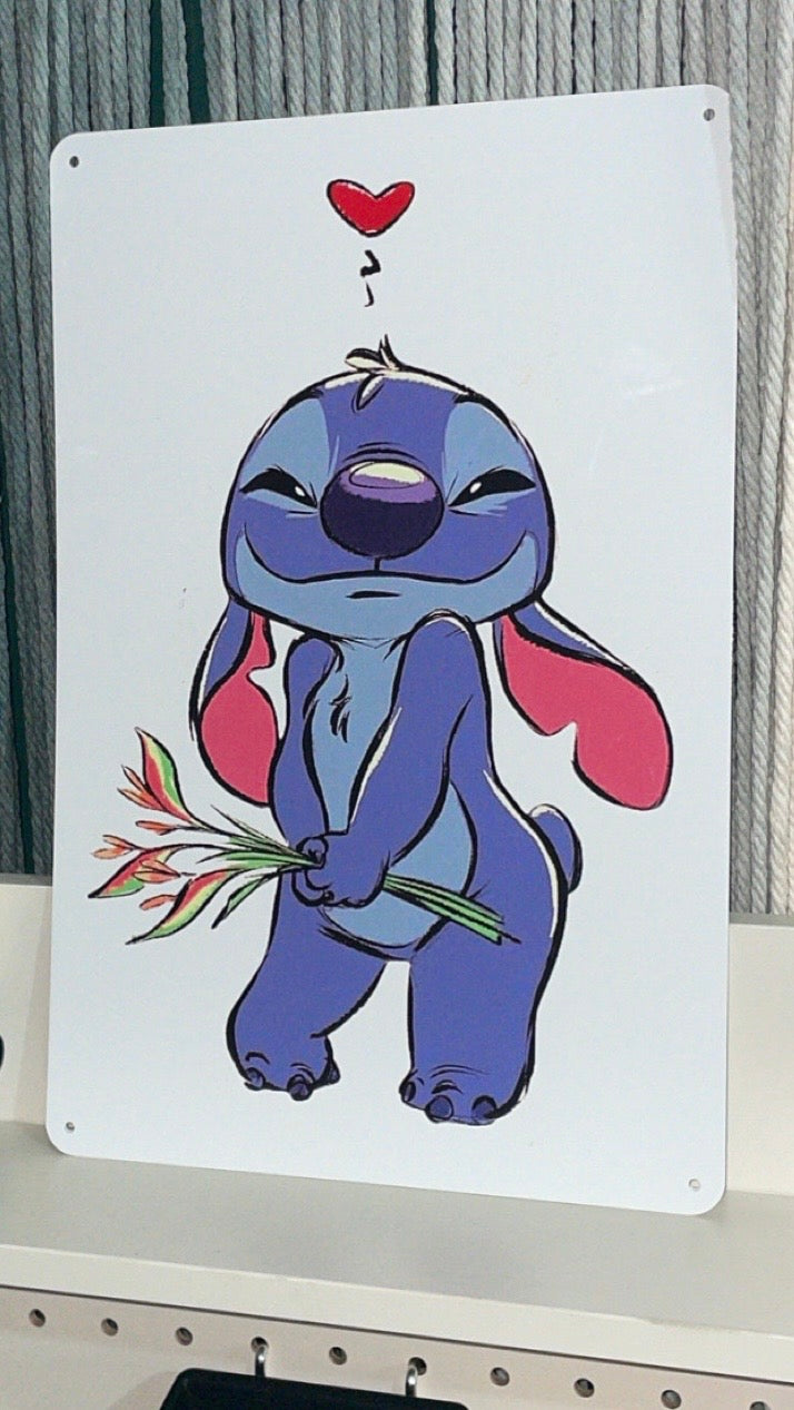 Mischievous Blue Alien Metal Wall Sign