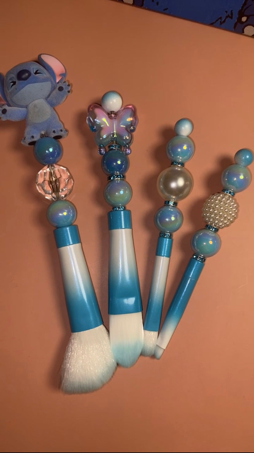 Custom Beaded Makeup Brushes - Stitch Edition (featuring Collectable TopToy Mini Fuzzy Stitch)