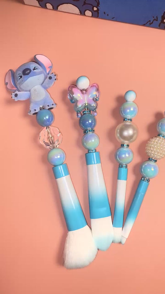 Custom Beaded Makeup Brushes - Stitch Edition (featuring Collectable TopToy Mini Fuzzy Stitch)