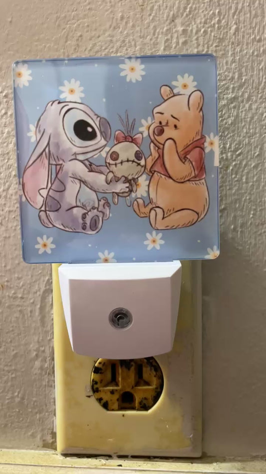 Mischievous Blue Alien & Sweet Bear Friends Acrylic Night Light